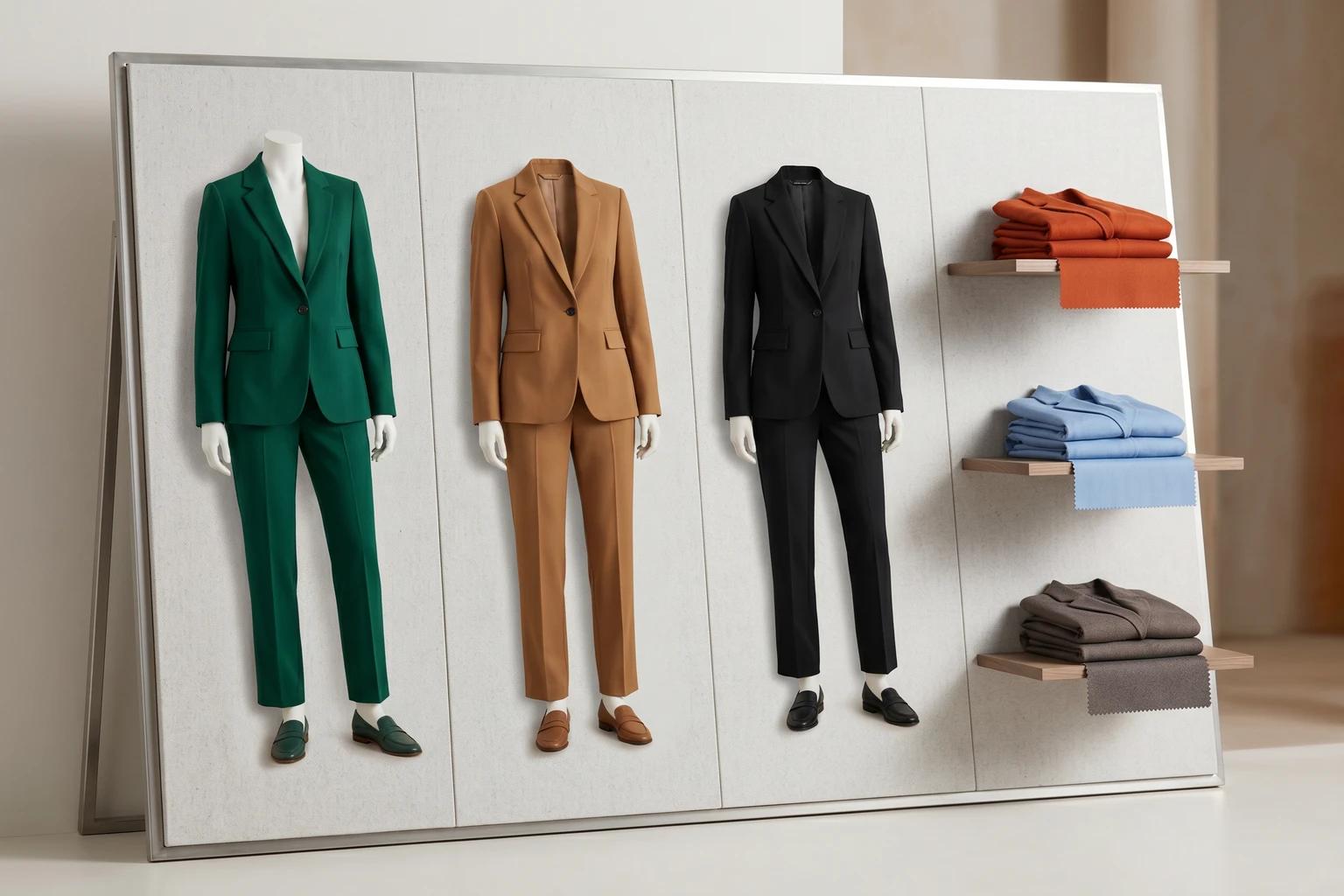 Merchandising board showing a fashion style in multiple color variants with hero and support colorways prioritized for different levels of imagery