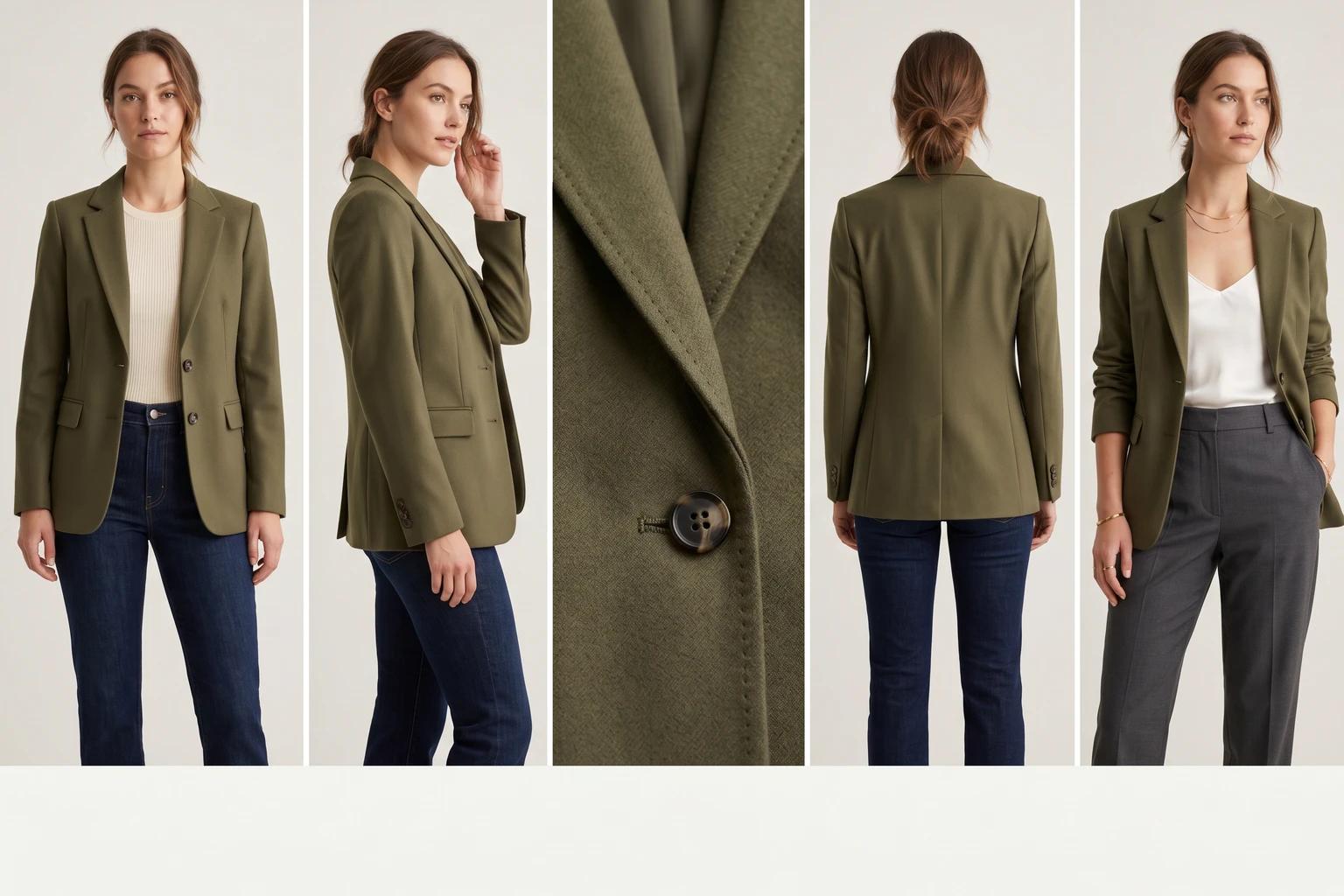 Workflow showing a fashion PDP image sequence built to reduce returns with hero, alternate fit view, fabric detail, back view, and styling context