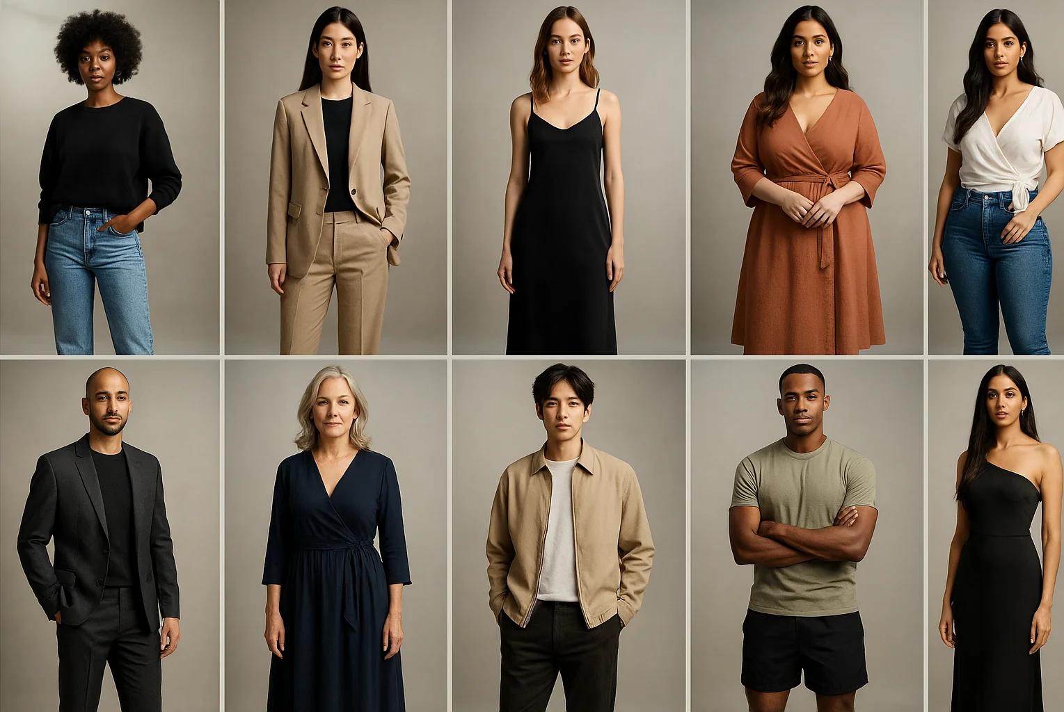 Grid of diverse AI fashion models